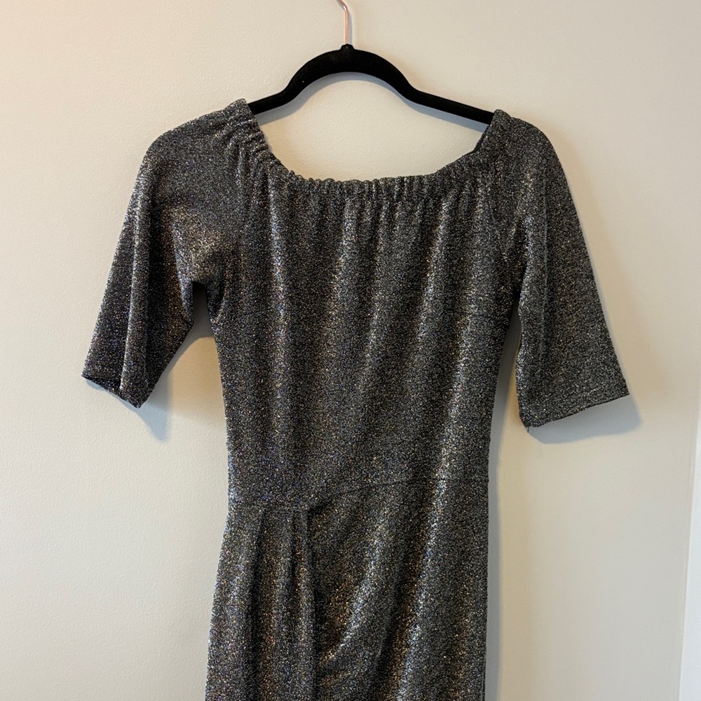 Metallic Black Glitter Off-Shoulder Women’s Dress